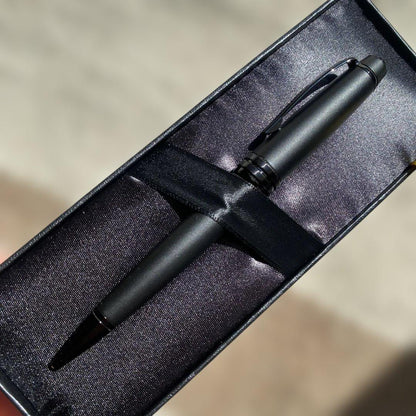 Weekend Limited Cross Bailey black metal ballpoint pen with multiple grooves and engraved patterns, shown with protective case
