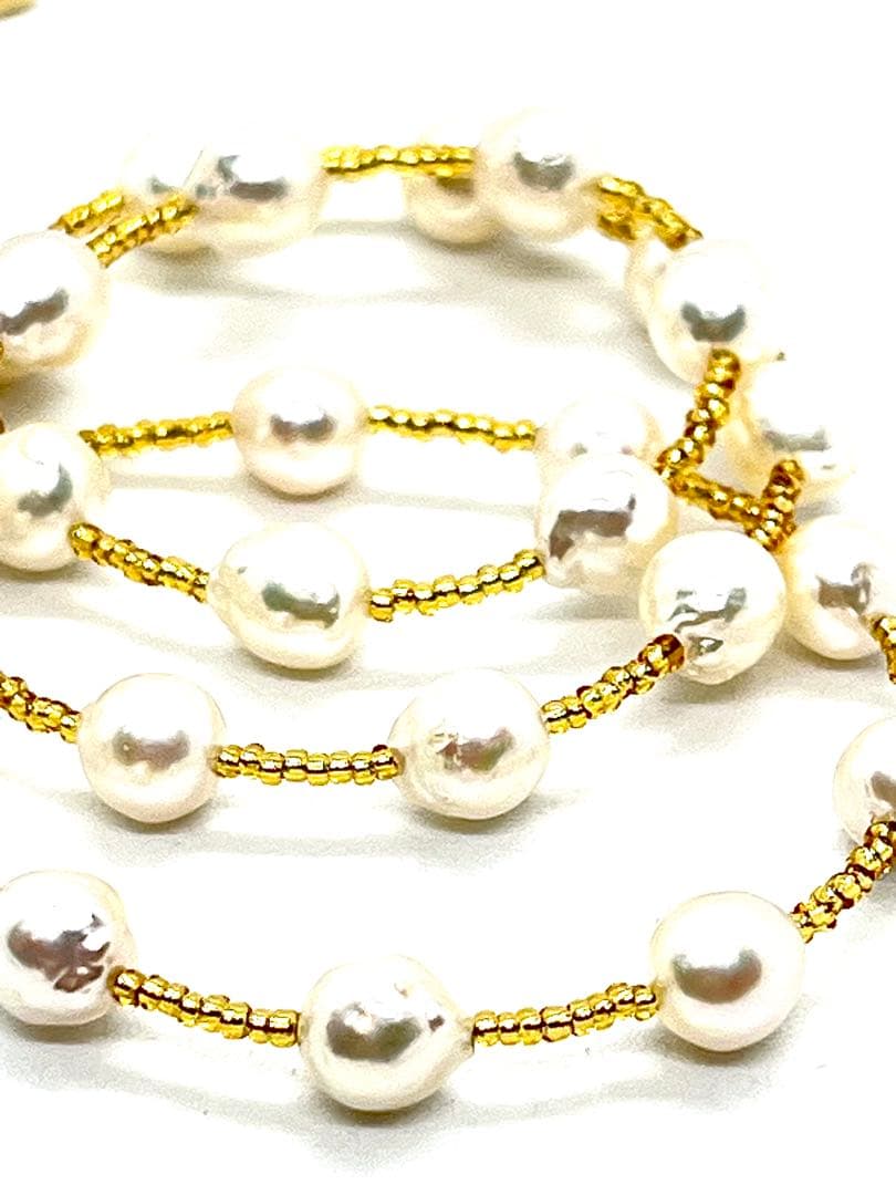 Akoya pearl white pearl station necklace featuring 6-6.5mm pearls and K18 gold leaf parts on a 41-46cm chain