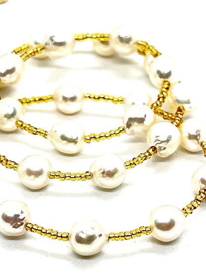 Akoya pearl white pearl station necklace featuring 6-6.5mm pearls and K18 gold leaf parts on a 41-46cm chain