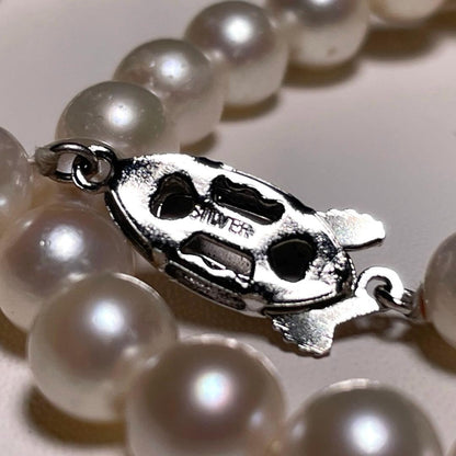 Aqua Pearl Teri-Wrapped Akoya Pearl Necklace with round white pearls 7.0-7.4mm and silver clasp, 41.3 cm long