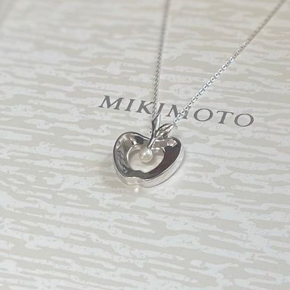Mikimoto silver apple-shaped pendant with 4mm Akoya baby pearl on a 40cm chain