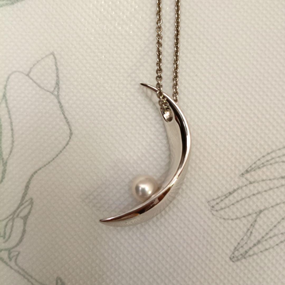 MIKIMOTO crescent moon pearl pendant necklace in sterling silver with removable choker and spring ring clasp