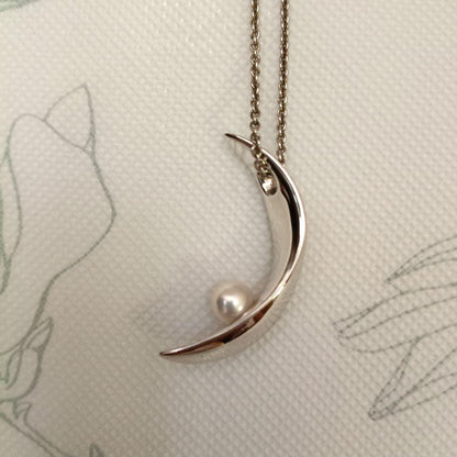 MIKIMOTO crescent moon pearl pendant necklace in sterling silver with removable choker and spring ring clasp