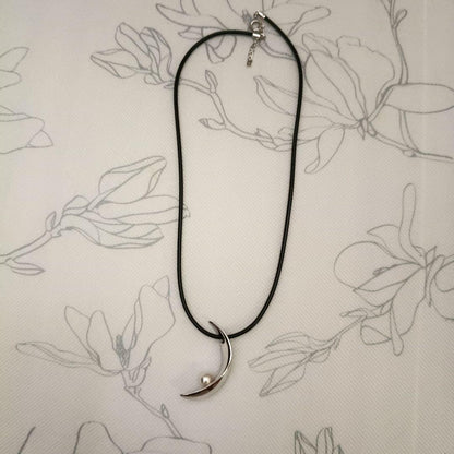 MIKIMOTO crescent moon pearl pendant necklace in sterling silver with removable choker and spring ring clasp