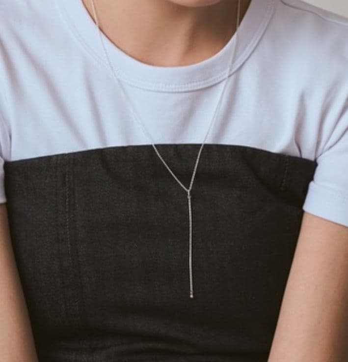 Agete silver Y-shaped long necklace with adjustable 55cm chain and removable 8.2cm drop pendant