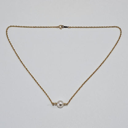 1907 Mikimoto yellow gold pearl necklace 38cm length with 7.1mm pearls