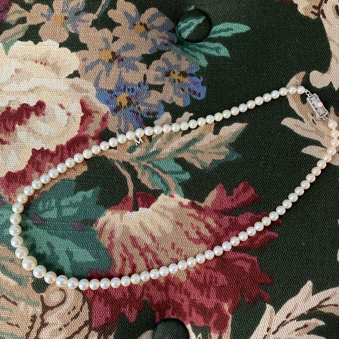 Kimono Sale Micro Motomoto Gradient pearl necklace with 79 white pearls on silver 925 chain, 45 cm length