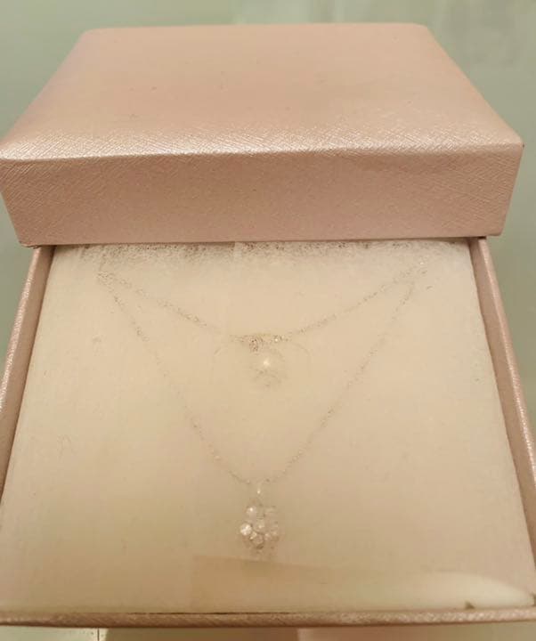 New Akoya pearl two-strand necklace featuring 7mm pink white round pearls and 6 round cut cubic zirconia stones