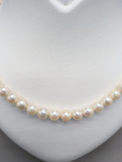Akoya genuine pearl necklace with 7mm white pearls and silver clasp measuring 41.5cm