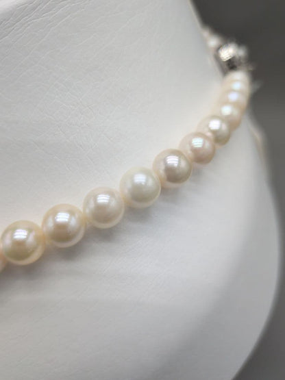 Akoya genuine pearl necklace with 7mm white pearls and silver clasp measuring 41.5cm