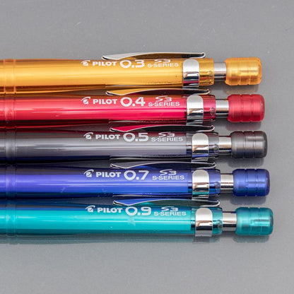 Pilot S3 Mechanical Pencil 5-piece set with black 0.5 mm pencil and assorted discontinued lead sizes