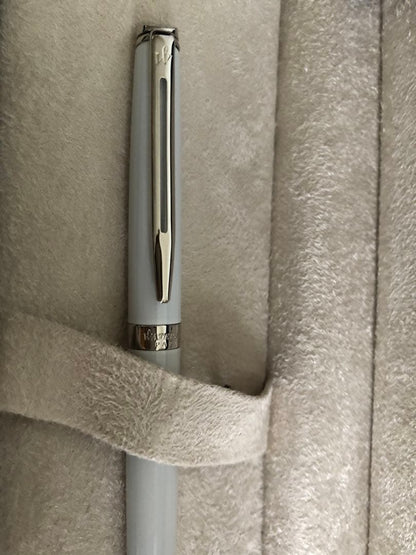 WATERMAN Metropolitan Essential White CT ballpoint pen with chrome trim on a white background