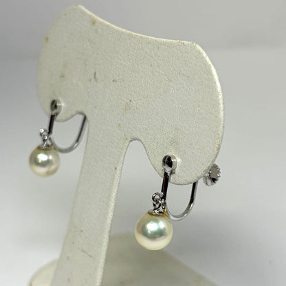 Akoya pearl necklace and matching earrings set with 7.0-7.5mm round white pearls and silver clasps
