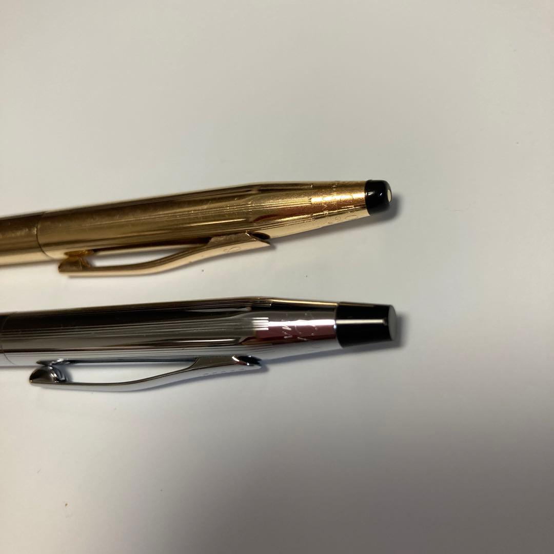 Cross ballpoint pen with 14K gold plating and matching metal mechanical pencil set with blue ink and lead