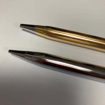 Cross ballpoint pen with 14K gold plating and matching metal mechanical pencil set with blue ink and lead
