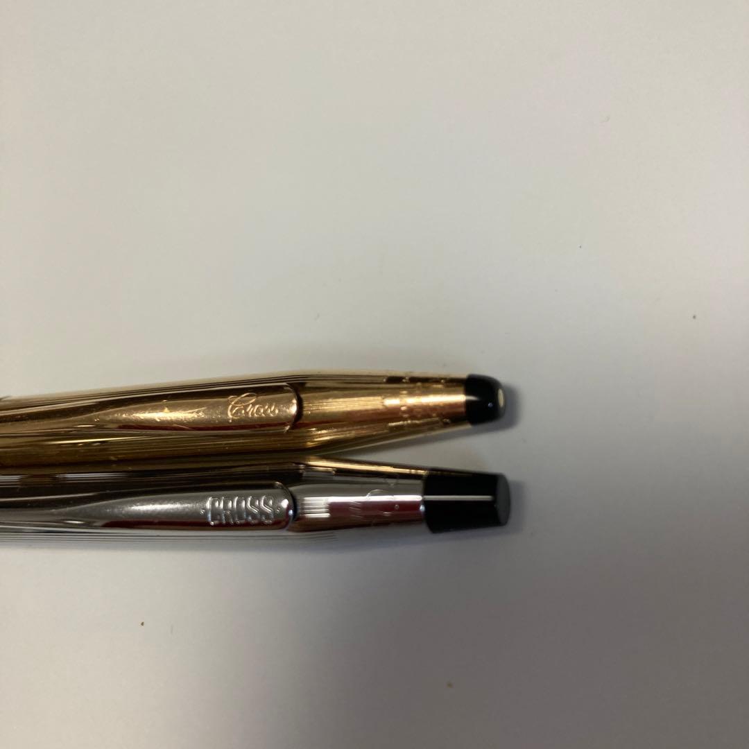 Cross ballpoint pen with 14K gold plating and matching metal mechanical pencil set with blue ink and lead