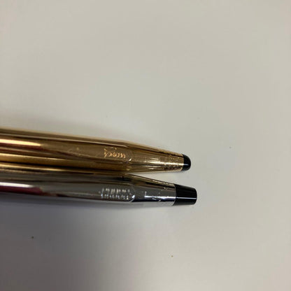 Cross ballpoint pen with 14K gold plating and matching metal mechanical pencil set with blue ink and lead
