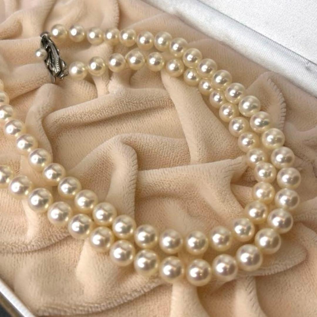 MIKIMOTO K14WG semi-long Akoya pearl necklace with white pearls and white gold clasp, 55cm length