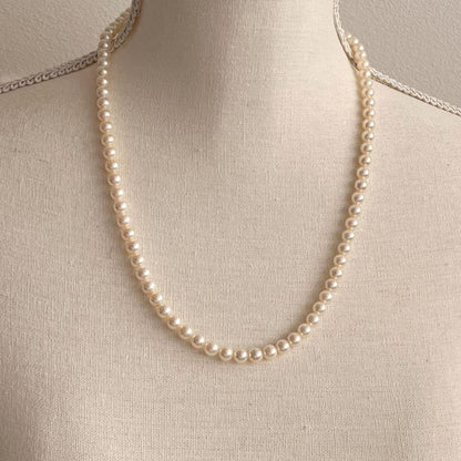 MIKIMOTO K14WG semi-long Akoya pearl necklace with white pearls and white gold clasp, 55cm length