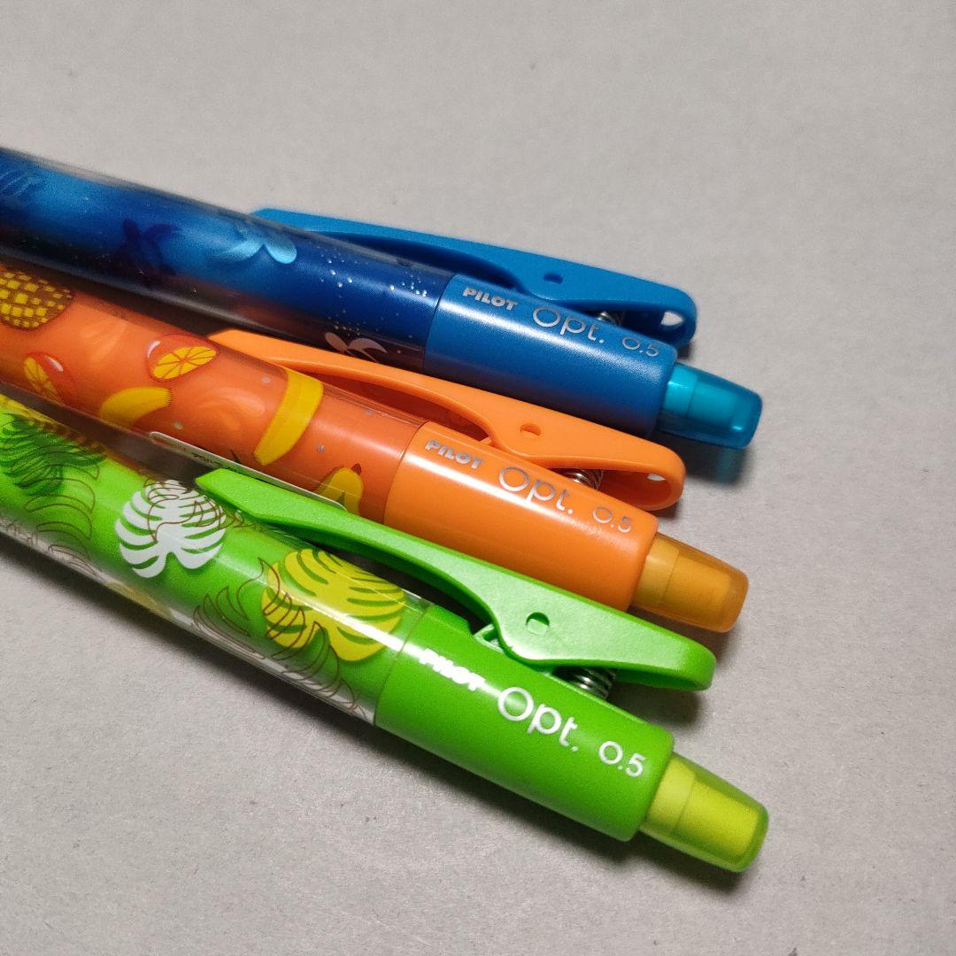 Set of 3 PILOT Opt mechanical pencils with Hawaiian Fruit, Monstera, and Honu patterns from the Aloha Collection