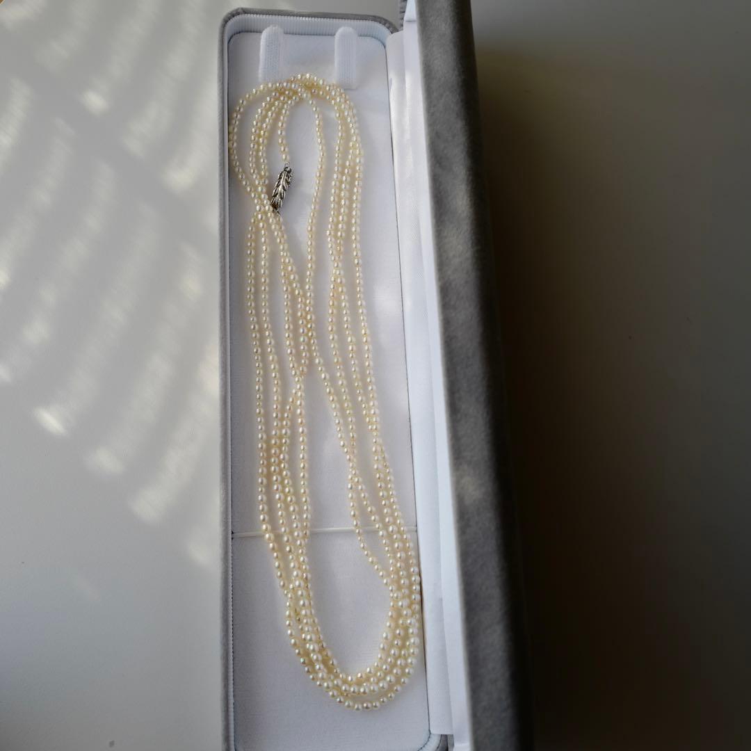 New Akoya pearl necklace with very small 2-3mm ivory pearls on a 64 inch silver chain