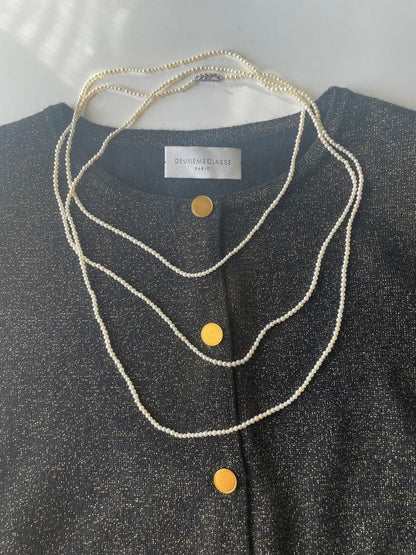 New Akoya pearl necklace with very small 2-3mm ivory pearls on a 64 inch silver chain