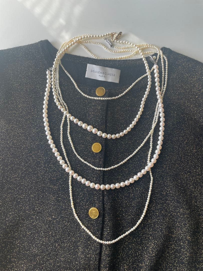 New Akoya pearl necklace with very small 2-3mm ivory pearls on a 64 inch silver chain
