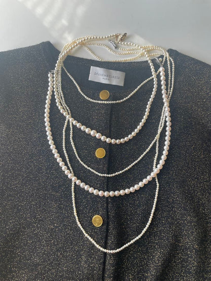 New Akoya pearl necklace with very small 2-3mm ivory pearls on a 64 inch silver chain