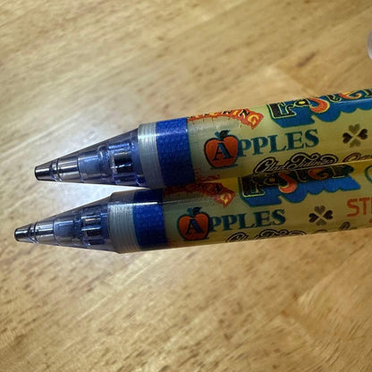 PILOT mechanical pencil in yellow with blue clip featuring a colorful fruit motif design