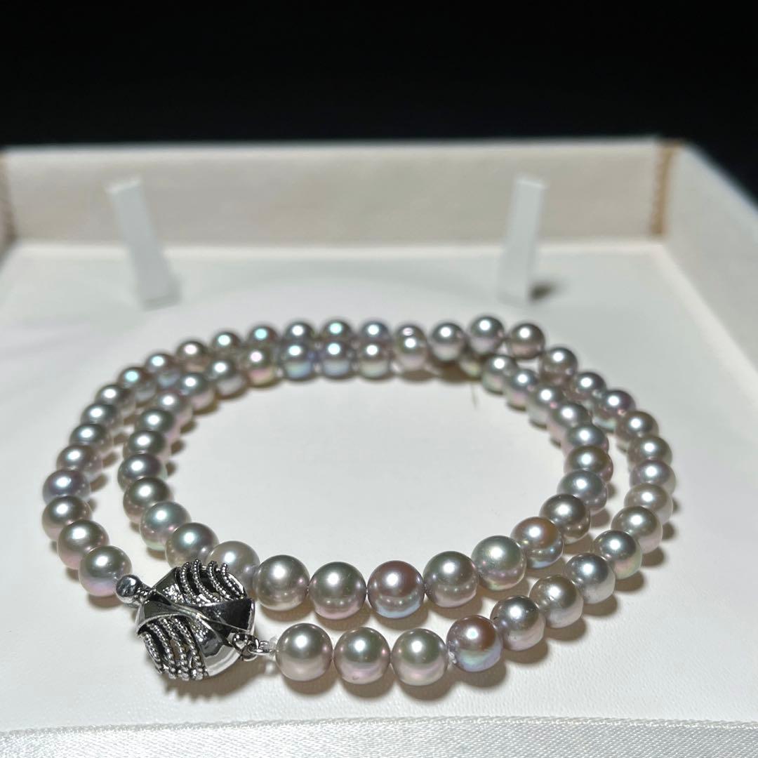 Gray Akoya pearl necklace 6.0-6.4mm round pearls 43 cm length with silver stamp