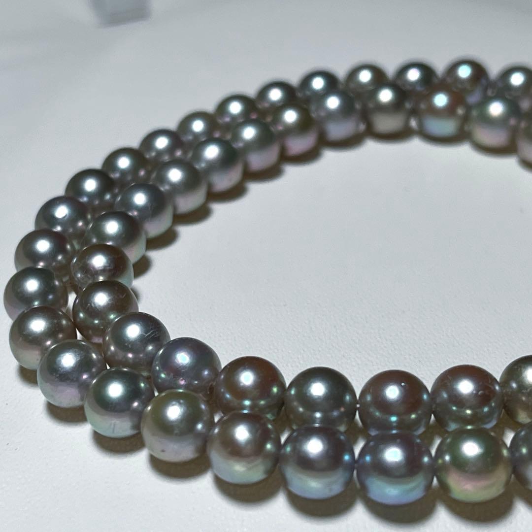 Gray Akoya pearl necklace 6.0-6.4mm round pearls 43 cm length with silver stamp