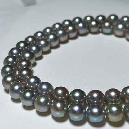 Gray Akoya pearl necklace 6.0-6.4mm round pearls 43 cm length with silver stamp