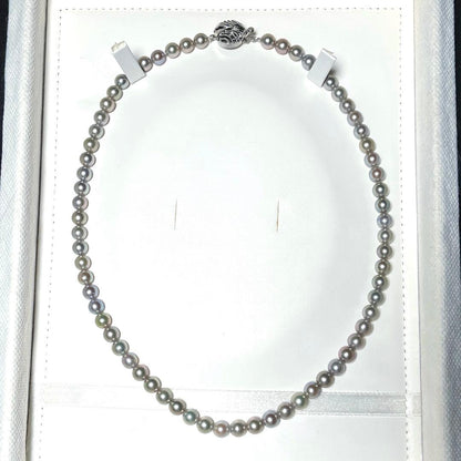 Gray Akoya pearl necklace 6.0-6.4mm round pearls 43 cm length with silver stamp