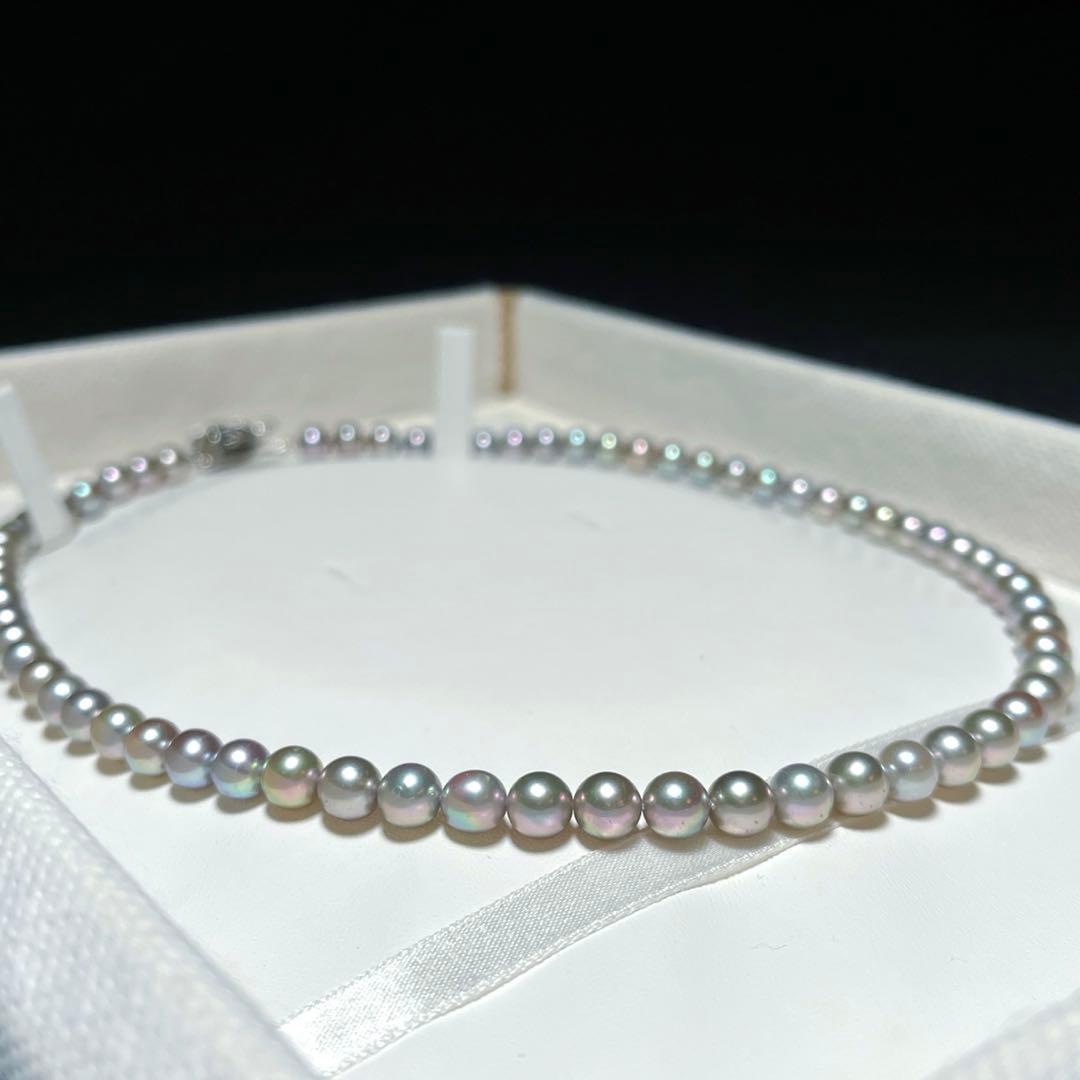 Gray Akoya pearl necklace 6.0-6.4mm round pearls 43 cm length with silver stamp