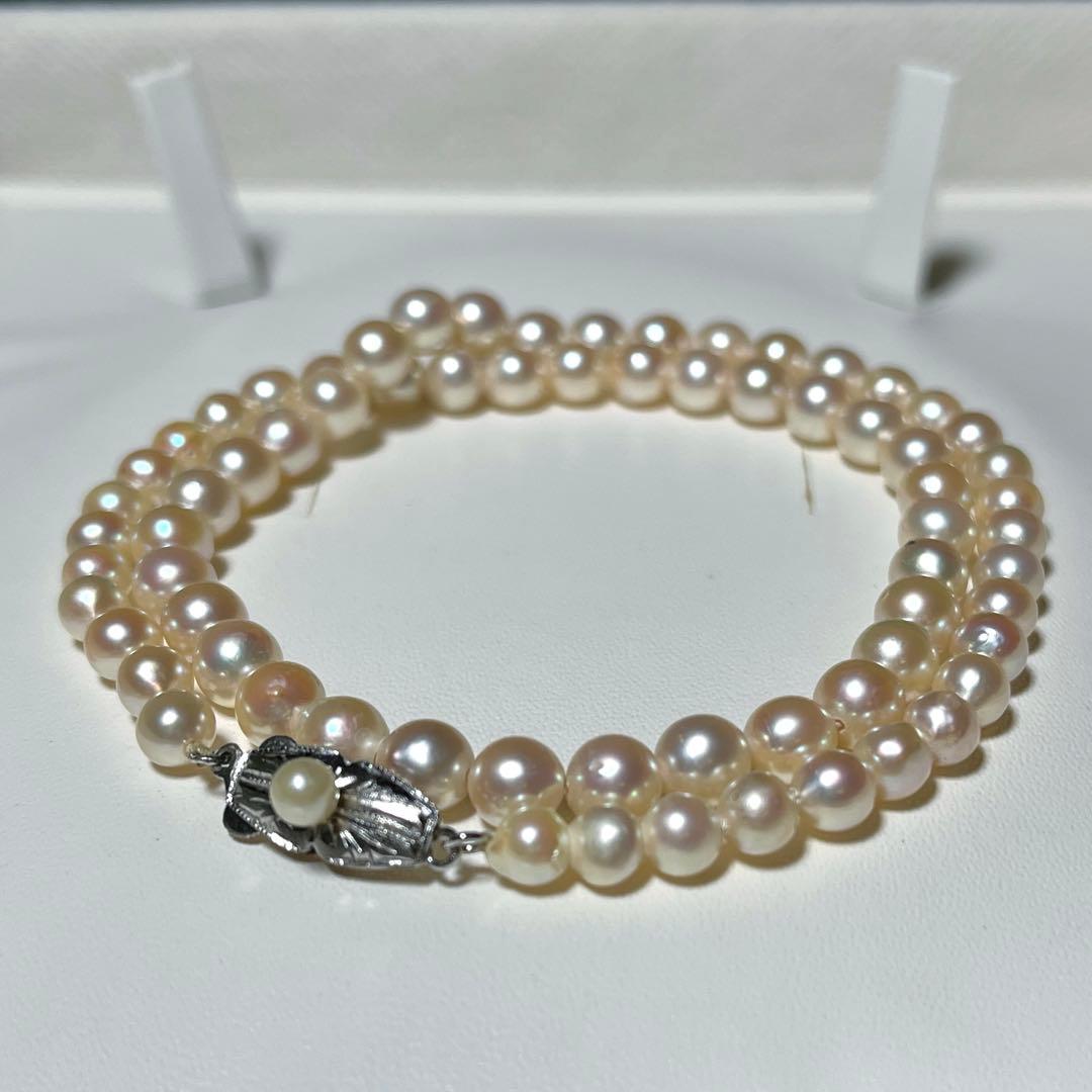 Korunkansousai Akoya pearl necklace 4.8-6.0mm semi-round white pearls on 40cm silver chain