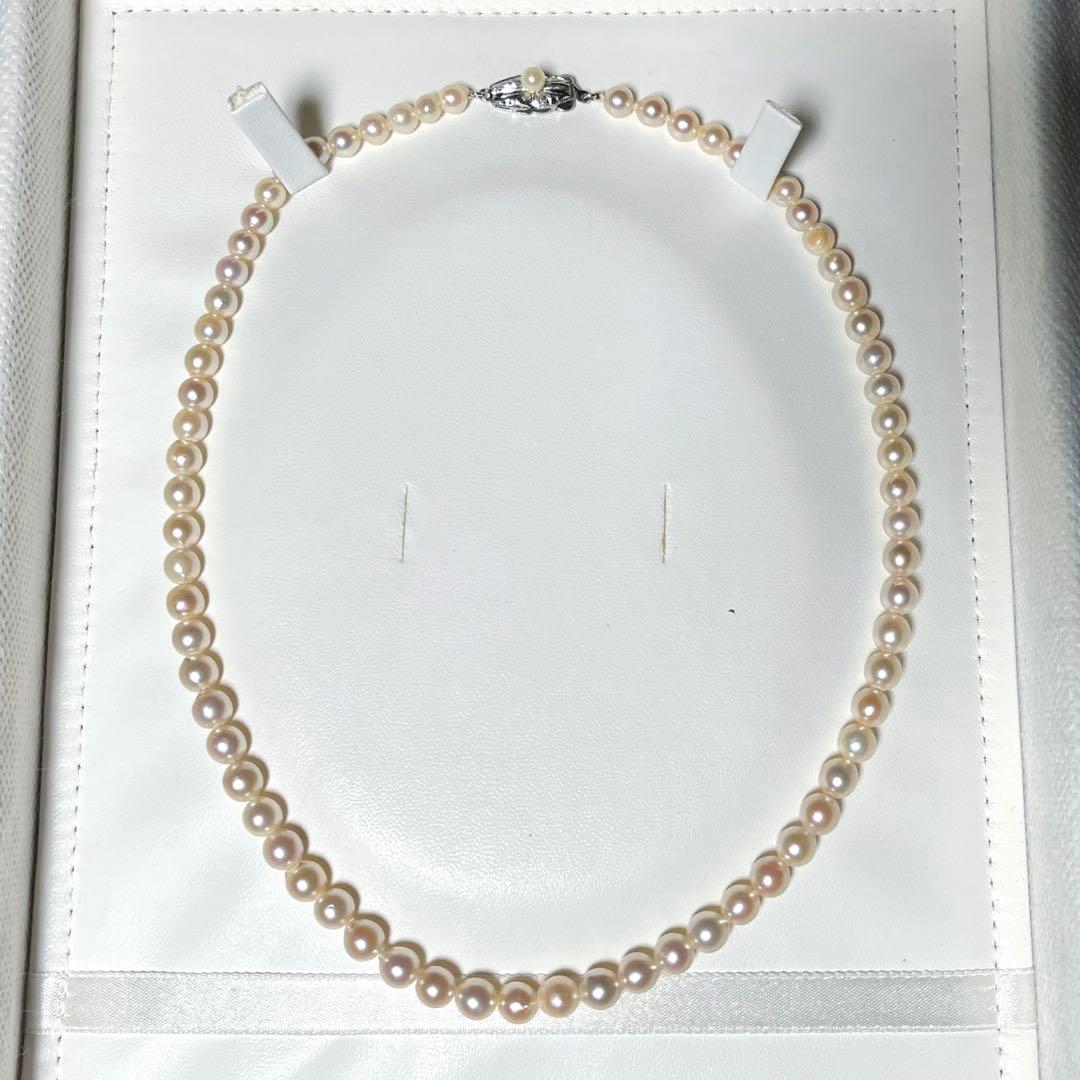 Korunkansousai Akoya pearl necklace 4.8-6.0mm semi-round white pearls on 40cm silver chain