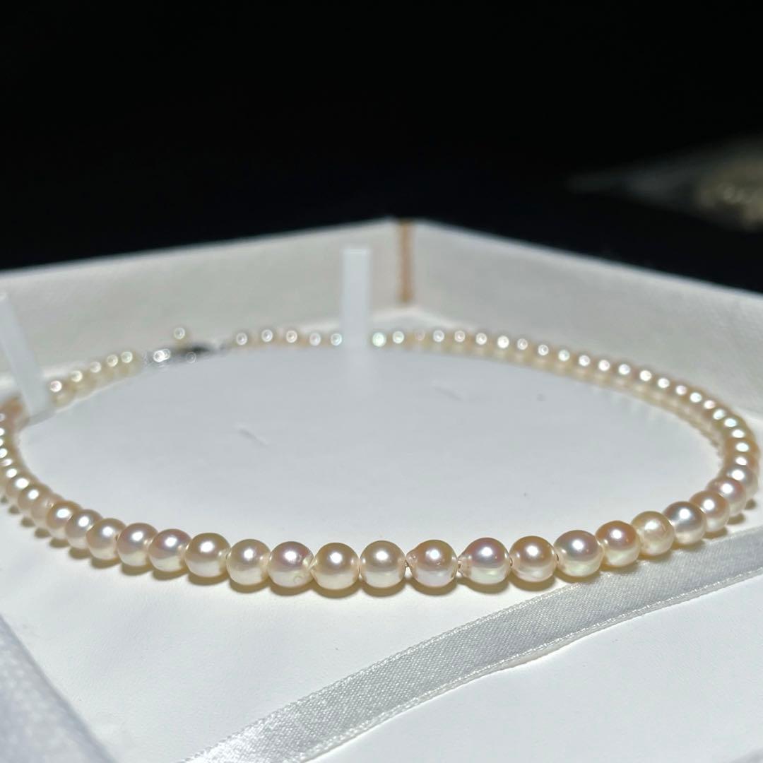 Korunkansousai Akoya pearl necklace 4.8-6.0mm semi-round white pearls on 40cm silver chain