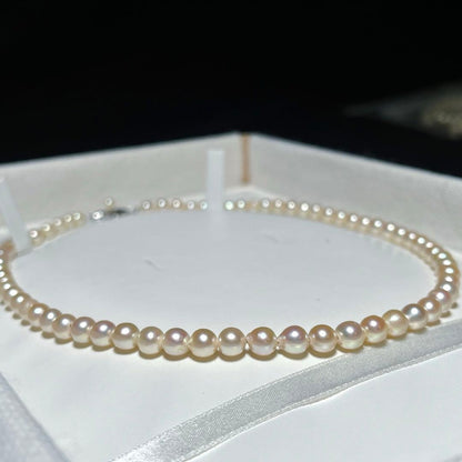 Korunkansousai Akoya pearl necklace 4.8-6.0mm semi-round white pearls on 40cm silver chain