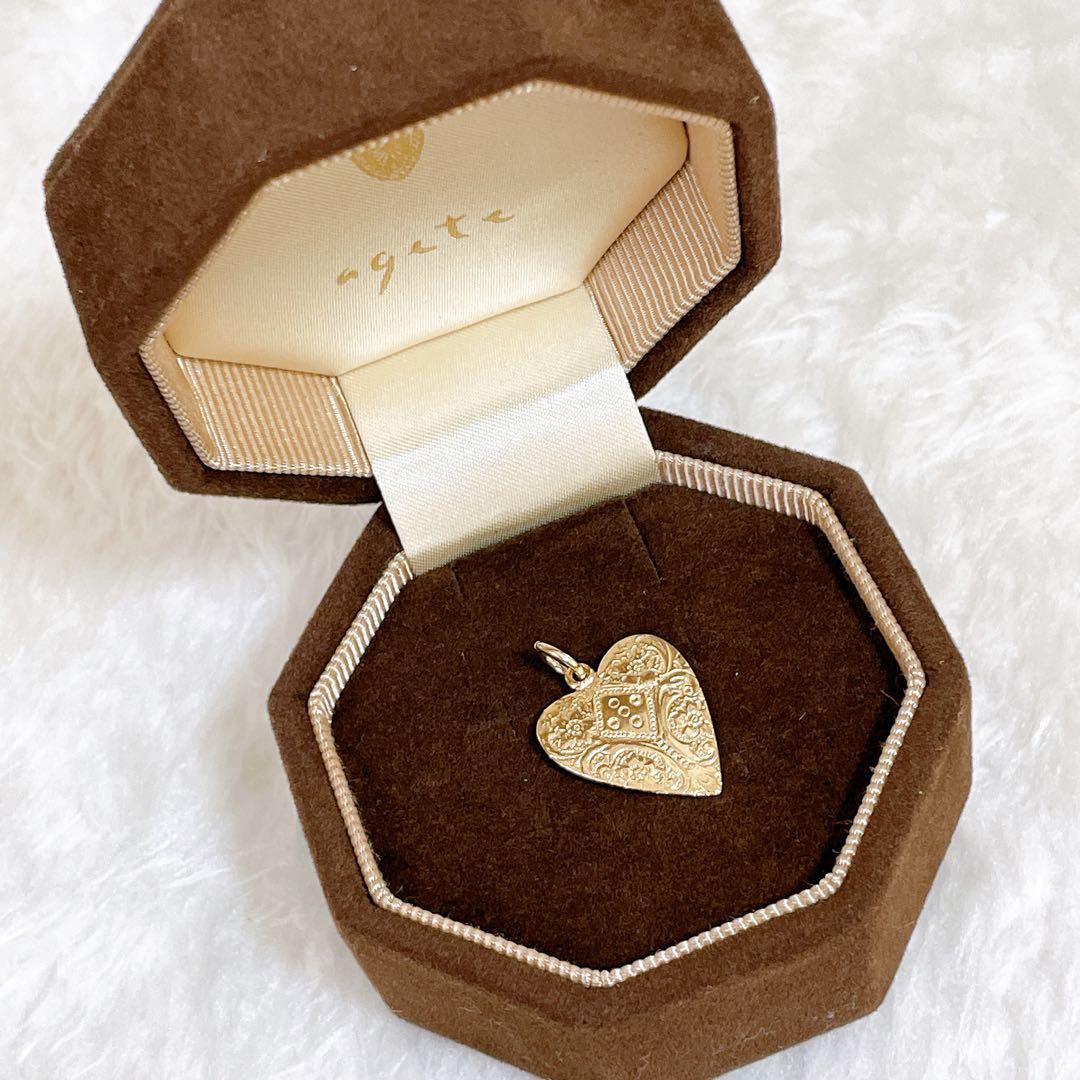 Agete K9 heart-shaped yellow gold necklace charm 9KT