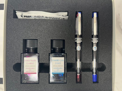 PILOT Presara Color Lia fountain pen set with red fine and blue medium pens and two ink colors with instruction manual