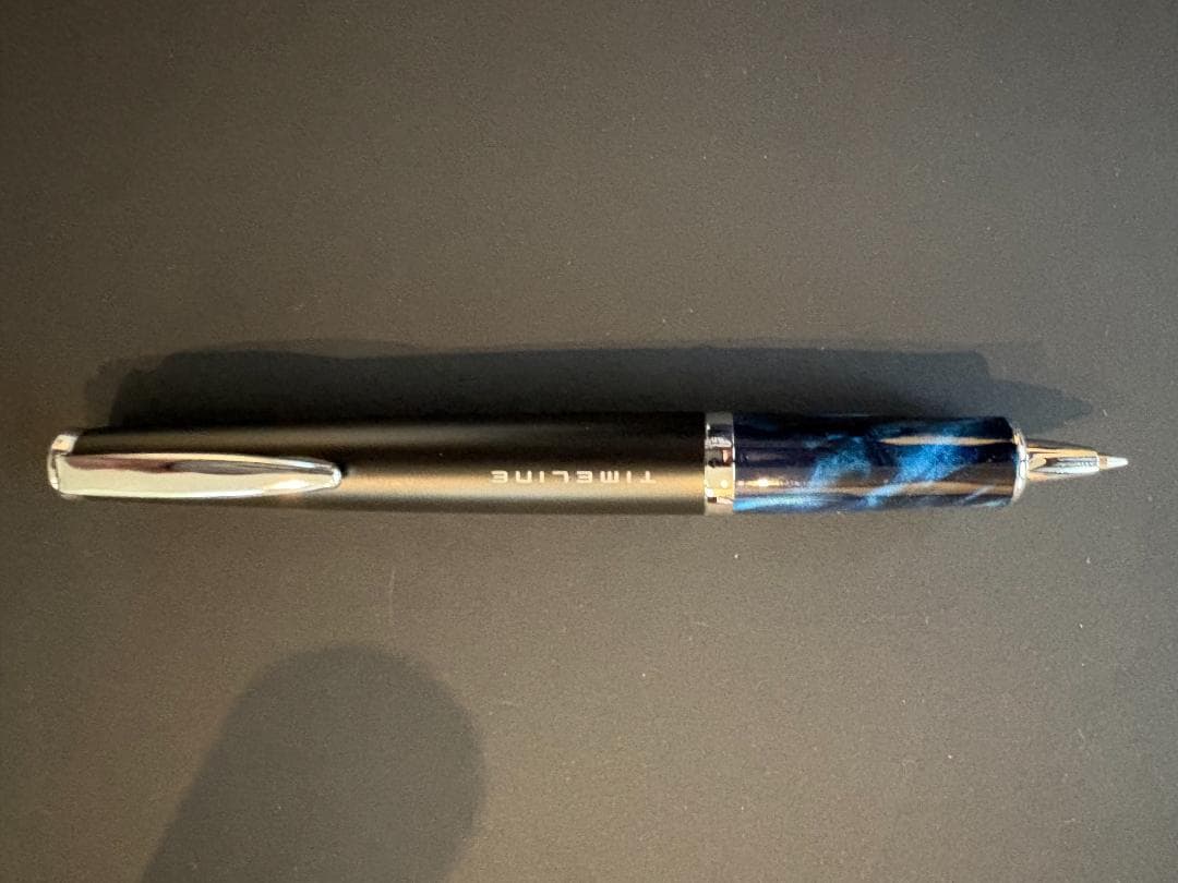 Pilot Timeline Eternal Blue BTL-5SR-ETL pen with matte black body and blue marble patterned grip