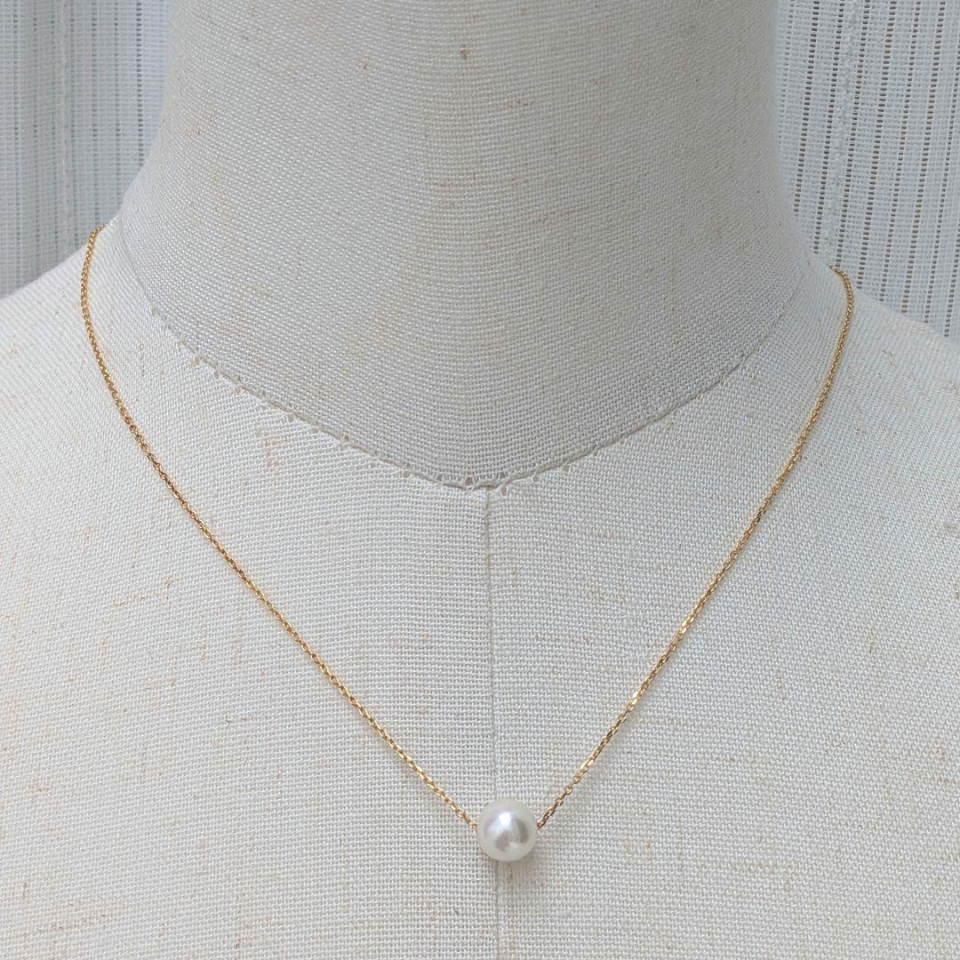 SV925 Akoya pearl necklace with a single 7.5 to 8mm pearl and silver 925 gold color clasp