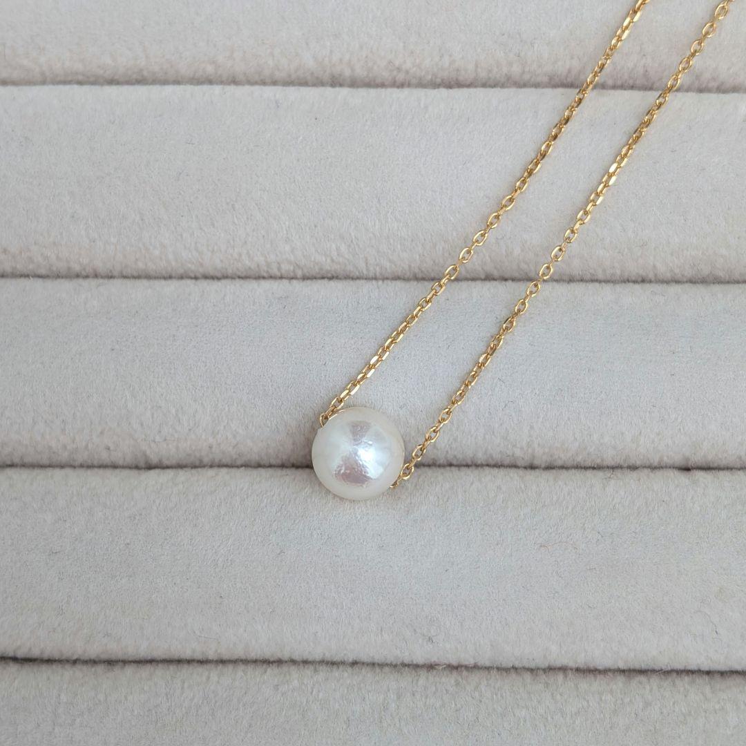 SV925 Akoya pearl necklace with a single 7.5 to 8mm pearl and silver 925 gold color clasp