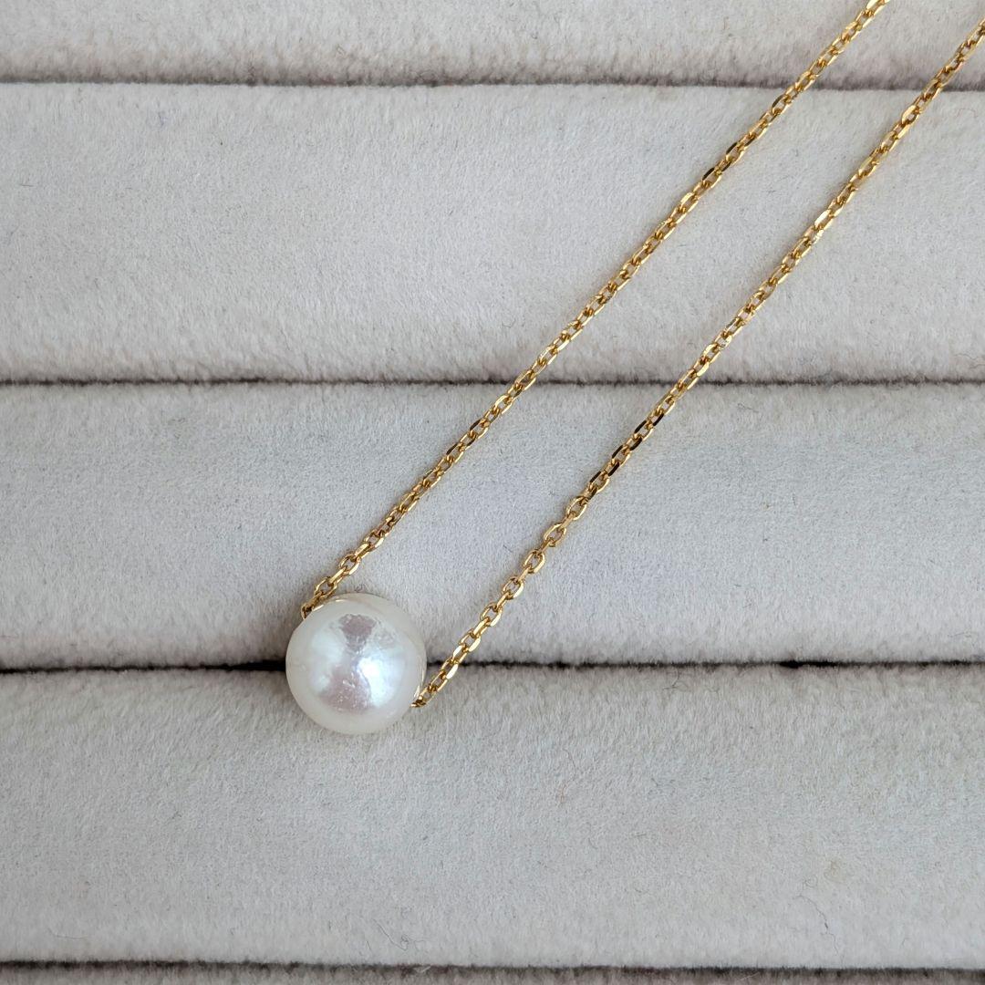 SV925 Akoya pearl necklace with a single 7.5 to 8mm pearl and silver 925 gold color clasp