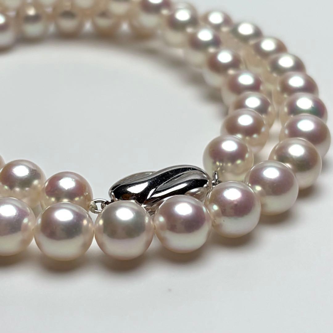 Aurora Rosé Akoya Pearl Necklace with 8.0mm large white pearls and silver clasp, 42cm length