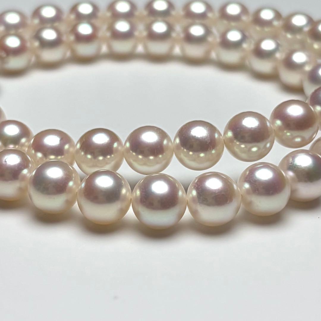 Aurora Rosé Akoya Pearl Necklace with 8.0mm large white pearls and silver clasp, 42cm length