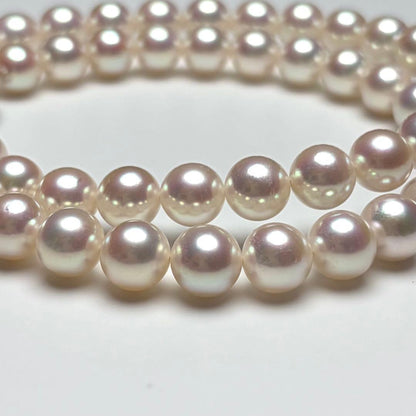Aurora Rosé Akoya Pearl Necklace with 8.0mm large white pearls and silver clasp, 42cm length