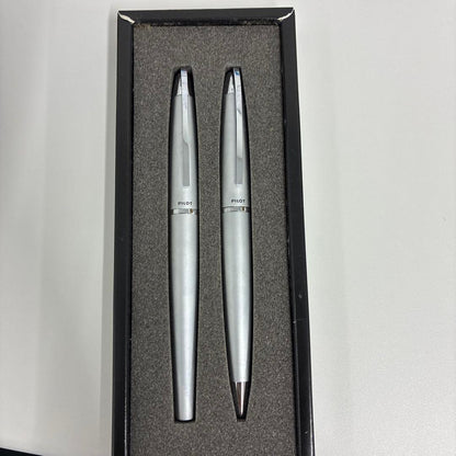 PILOT silver fountain pen and ballpoint pen set showing both pens side by side