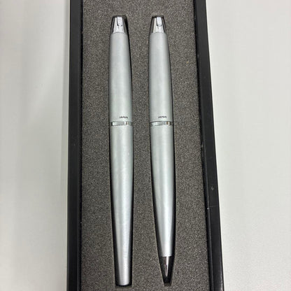 PILOT silver fountain pen and ballpoint pen set showing both pens side by side