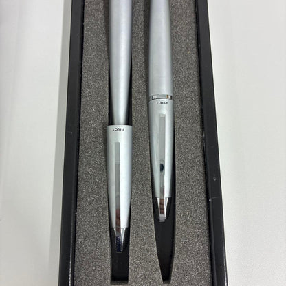 PILOT silver fountain pen and ballpoint pen set showing both pens side by side